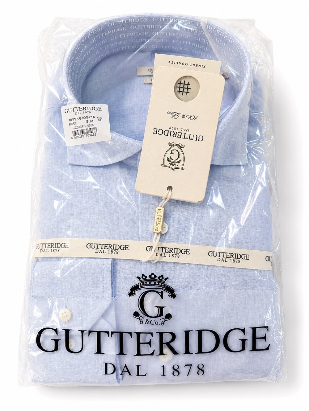 NWT Gutteridge 100% Linen Light Blue Dress Shirt Size 15.5/39 orig $169